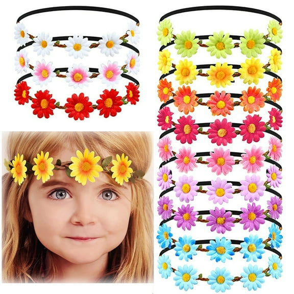 12PCS Sunflower Headband Crown Headpiece Daisy Headbands for Women Girl Hair Wreath Garland Hippie Clothes Boho Hat Accessories Bridal Wedding Parties Festivals Performances Photo Props