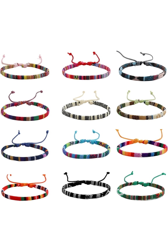 12PCS Surfer Beach Bracelets, Multicolor Cotton Rope Handmade Braided Bracelets Set, Adjustable Summer Friendship Bracelet, Boho Stackable Bracelet for Women Men and Teens