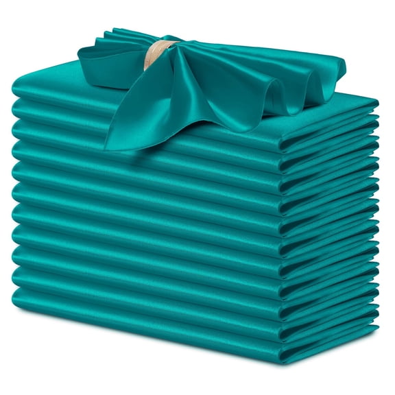 12PCS Teal Satin Napkins 17 x 17 Inch, Satin Cloth Napkins,Square Silky Smooth Wedding Dinner Napkins Table Napkins for Banquet Party Restaurant Decor, Thanksgiving, Christmas