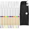 thumbnail image 1 of 12PCS Telescoping U-Shaped Roasting Forks with Wooden Handle, Double Prongs Stainless Steel for BBQ, Campfire, Oven, Fruit & Veg, Includes Storage Bag 12–32in, 1 of 4