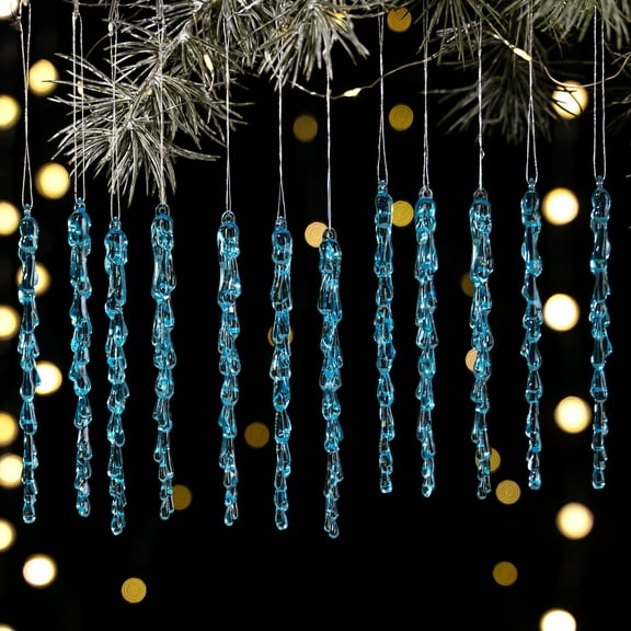 12PCS Transparent Crushed Ice Pendants, Acrylic Icicles, Christmas Tree Decoration, Holiday Home Decor, Transparent Icicle Ornaments for Xmas