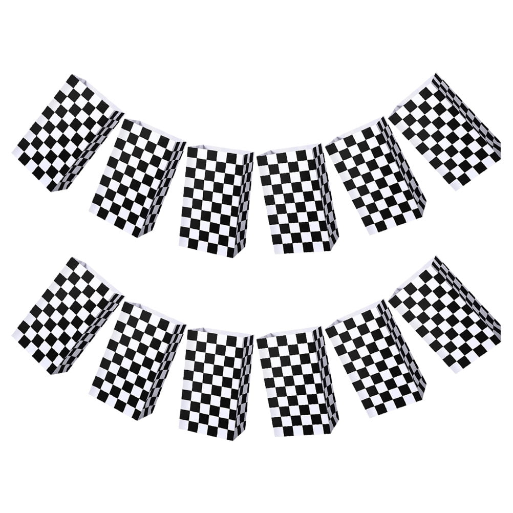 GOOHOCHY Checkered Racing Treat Bags for Cars Themed Party Decorations Multi Paper Storage Use 12PCS