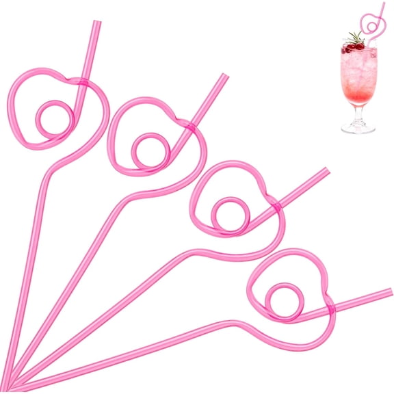 12PCS Valentine's Day Romantic Straw Set, Heart-shaped Straws for Festive Drinks and Decorations