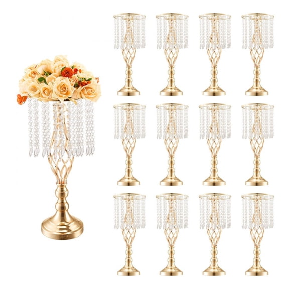 12PCS Vase Wedding Centerpiece Metal Vases 19.3 Inches High, Used For Crystal Centerpiece Dining Table Decoration - Elegant Flowers, Used For Party Dining Table And Halloween Decoration