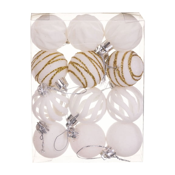 12PCS Velvet Christmas Ball Ornaments – Flocked Texture Plastic Baubles with Hanging Rope – Elegant Mini Christmas Tree Decorations for Home, Holiday, Party, Fireplace Décor
