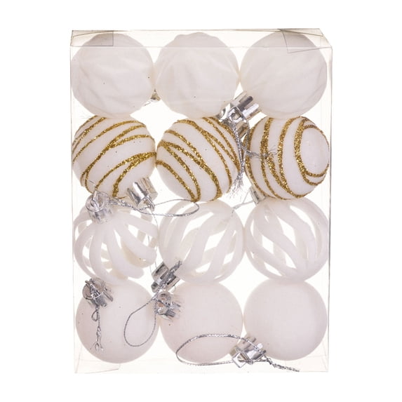 12PCS Velvet Christmas Balls 1.54inch Shatterproof Flocked Xmas Bulbs Decorations Set with 4 Styles Christmas Ball Hanging Ornament for Tree Holiday Party Decor (White)