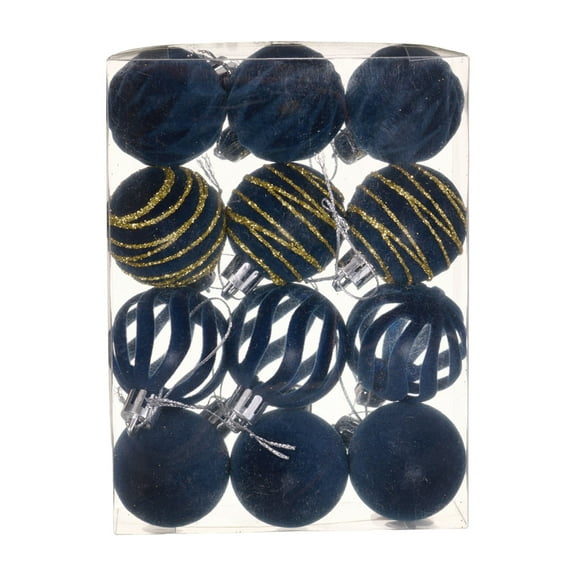 12PCS Velvet Christmas Balls 1.54inch Shatterproof Flocked Xmas Bulbs Decorations Set with 4 Styles Christmas Ball Hanging Ornament for Tree Holiday Party Decor (Navy)