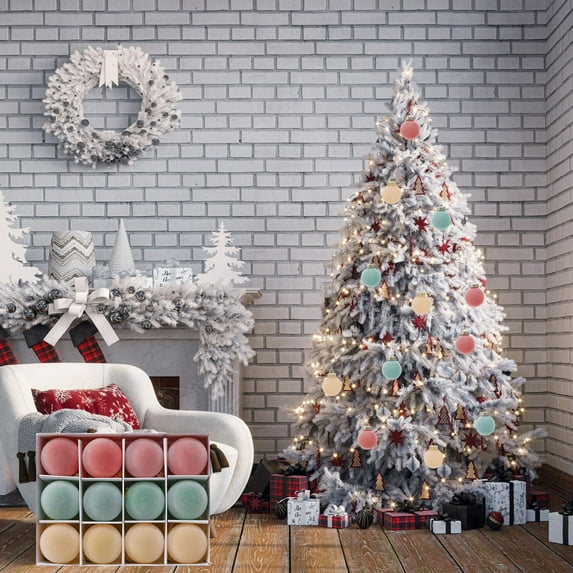 12PCS Velvet Christmas Balls Christmas Tree Hanging Decoration adornos Decoracion De Navidad de Christmas Tree Decorations navidad .4 Inch Flocked navidad decoration Christmas Tree Decorations