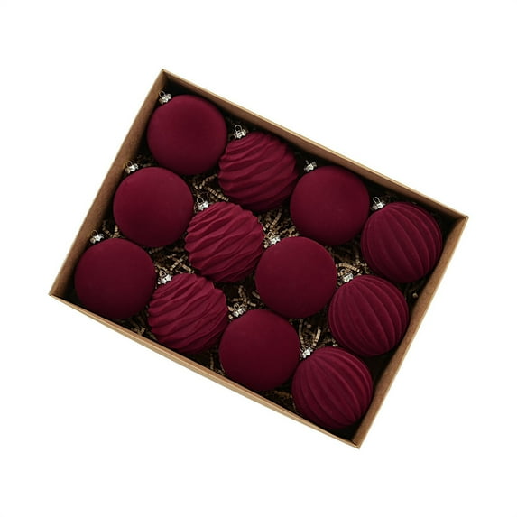 12PCS Velvet Christmas Ornaments - 3.15" Flocked Green Xmas Tree Balls, Shatterproof Holiday Decorations for Indoor Winter Party Decor