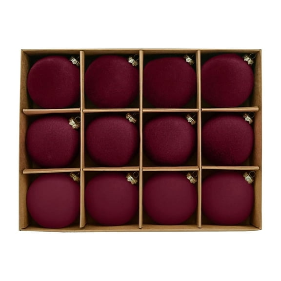 12PCS Velvet Christmas Ornaments - 3.15" Flocked Xmas Tree Balls, Neutral Shatterproof Hanging Decor for Holiday Home & Office