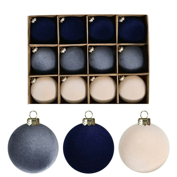 12PCS Velvet Christmas Ornaments - Flocked Shatterproof Xmas Balls, 2.4" Holiday Decor for Tree, Party & Coffee Theme