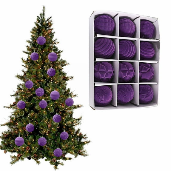 12PCS Velvet Christmas Ornaments Set for Xmas Christmas Tree 2.36 Inch Shatterproof Flocked Christmas Tree Hanging Pendant with 4 for Holiday Wedding Party Decoration (Orange)