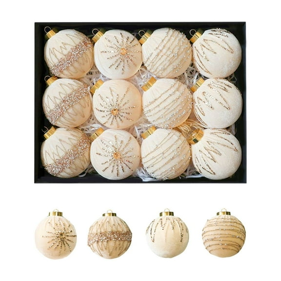 12PCS Velvet Glitter Christmas Ball Ornaments, 3.15 Inches Luxury Christmas Decorations, Elegance Modern Hanging Velvet Ornaments for Xmas Tree, Party, Wedding, Home Decor