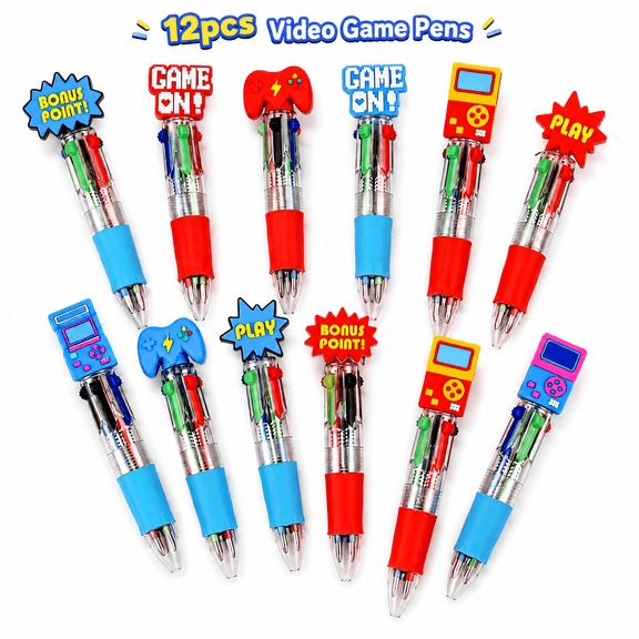 12PCS Video Game Pens: 4 in 1 Multicolor Ballpoint Mini Pens for Gaming Party Favors Birthday Gifts