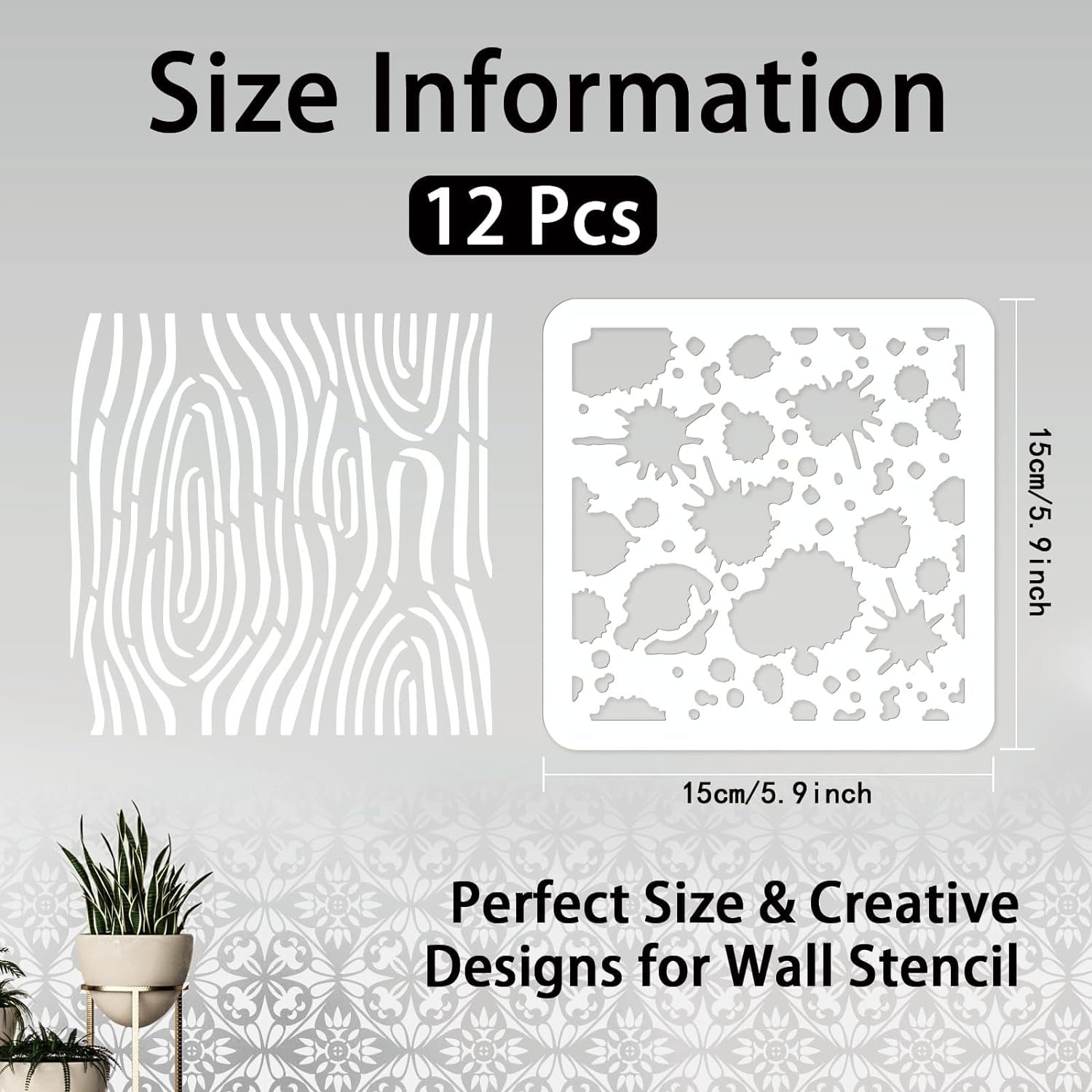 12PCS Wall Stencils for Painting 6 15 INCHES Reusable Texture StencilSet Wall Floor Plastic 12PCS Wall Stencils for Painting 6 15 INCHES Reusable Texture StencilSet Wall Floor Plastic