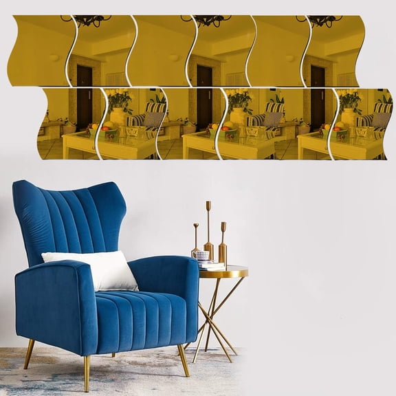 12PCS Wavy Mirror Wall Stickers Decor, 3D Art DIY Home Decorative Acrylic Mirror for Home Living Room Bedroom Sofa TV Setting Wall Decoration Decor