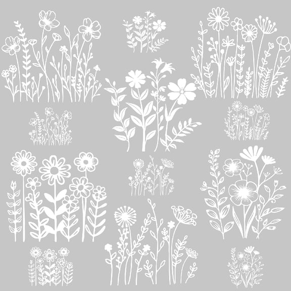 12PCS White Flowers Iron On Transfer Paper Line Flowers Heat Transfer Sticker DIY Iron-on Decals Washable DTF Transfers Ready to Press Jacket Decor