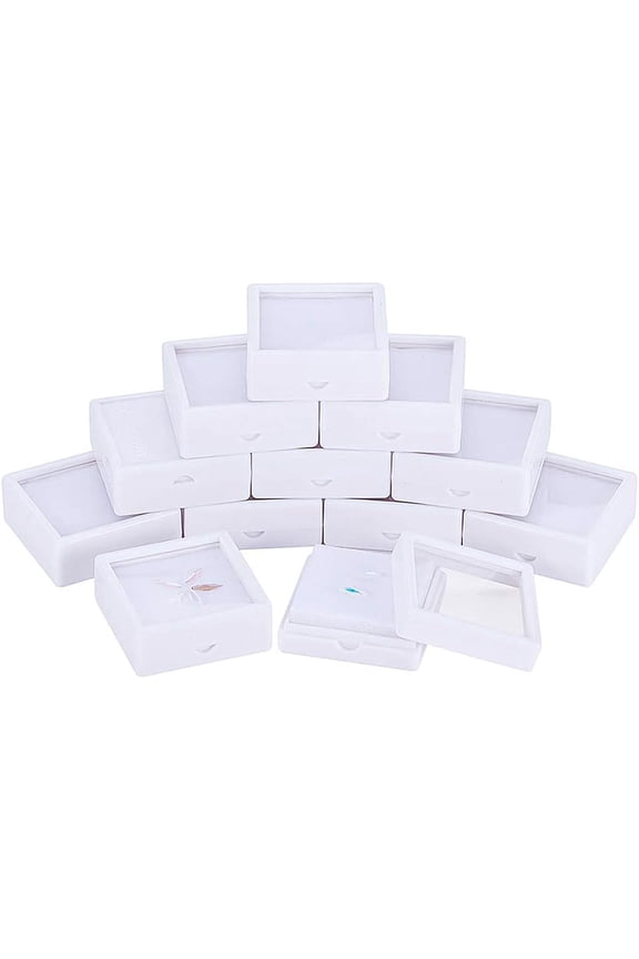 12PCS White Gemstone Display Box 2" x 0.8" Jewelry Box Container with Clear Top Lids for Gems Coins Jewelry Packing