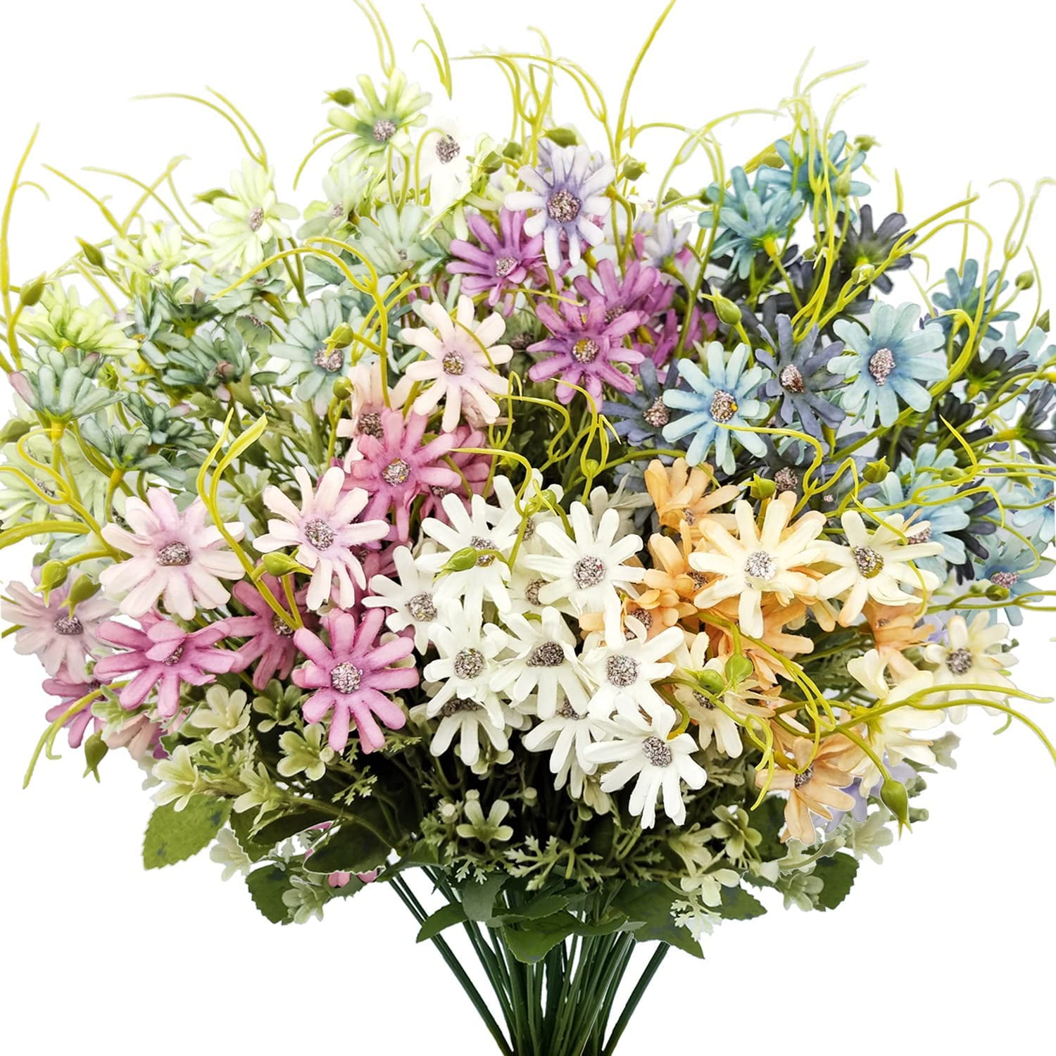 Dalrosia 12PCS Wildflowers Artificial Flowers Outdoor Fake Daisy UV Resistant Silk Wild Flower Bouquets Bulk Faux Plants Plastic Greenery for Decoration vase Floral Arrangements Home Décor