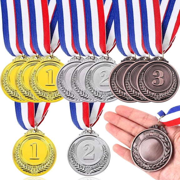 12PCS Winner Award Medals, 1st, 2nd, 3rd (Gold, Silver, Bronze) Metal Medals for Sports, Competitions, Party, Spelling Bees, Olympic Style, 2 Inches