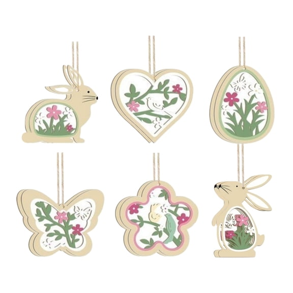 12PCS Wooden Easter Ornaments to Paint,6 Styles DIY Blank Unfinished Wood Egg Cutouts Ornament for Crafts Hanging Decorations Happy Easter Hallow Egg Rabbit Bunny Butterfly Flower Hen