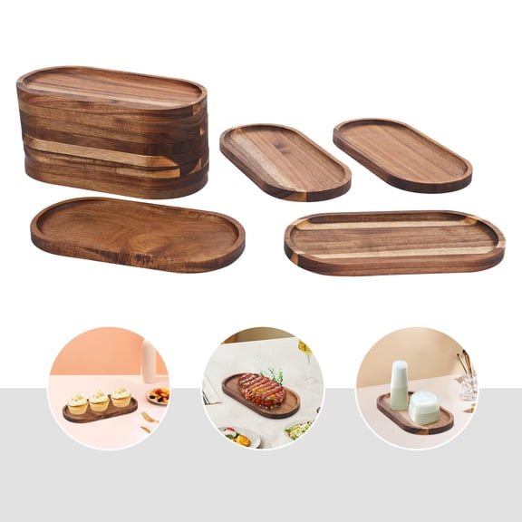 12PCS Wooden Serving Trays, Stackable Oval Tray, Multi-tasking Tray for Home Restaurant Party Picnic Hotel