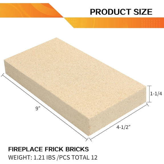 12PCS Woodstove Firebricks 9x4.5x1.25 Inch High Temperature Resistant Fire Bricks for Wood Stove Fireplace  Heat Retention