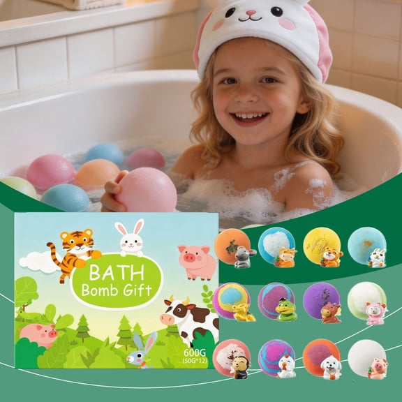 12PCs Bath Bombs with Mega Bubbles & Surprise Inside,Chinese Zodiac Animal Figure Ornament Inside,Fun Fizzing Baths Bomb,Perfect For Family Bathing Time