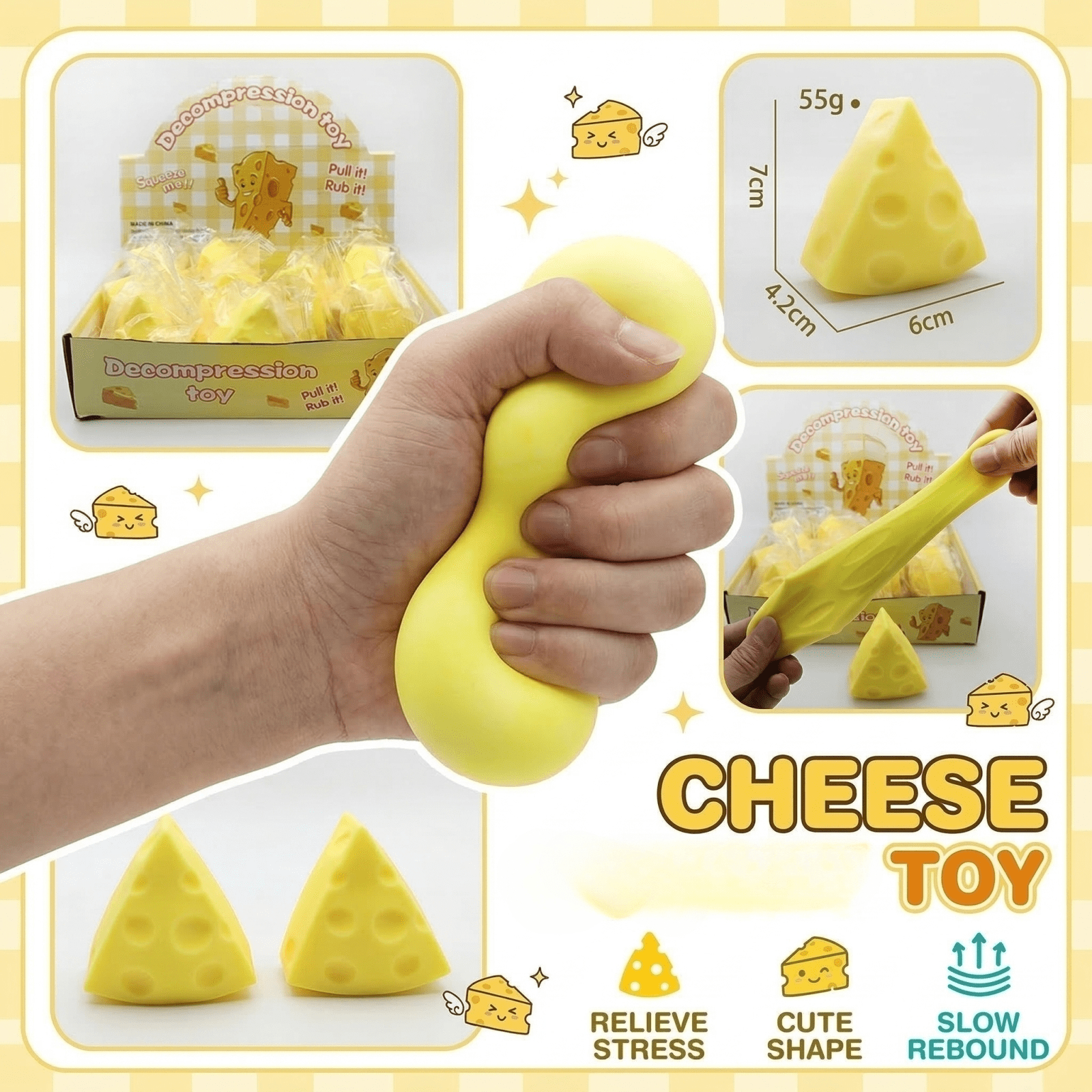 12PCs Cheese Squishy Toys Stress Balls Set, Silky Realistic Cheese Shaped Slow Rising Squishies, Stress Balls for Adults: Stress Relief & Sensory Fidget Toy