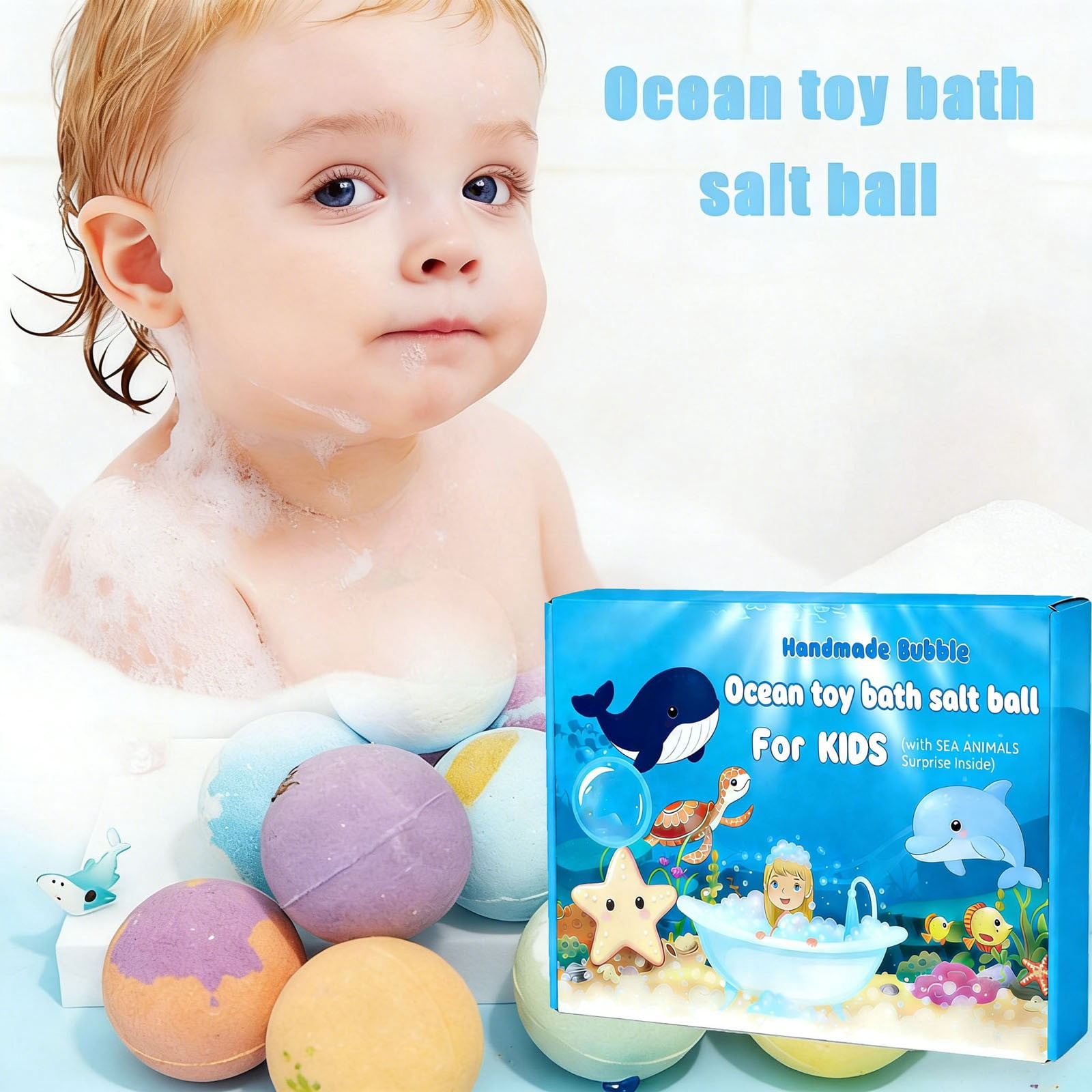 12PCs Ocean Theme Bath Bombs Box Set,Natural Mega Bubble with Surprise Toy Inside,Essential Oil Bubble for Women,Mother Birthday Gifts Inside,Fun Bubble Set,Ideal Stuffers For Family