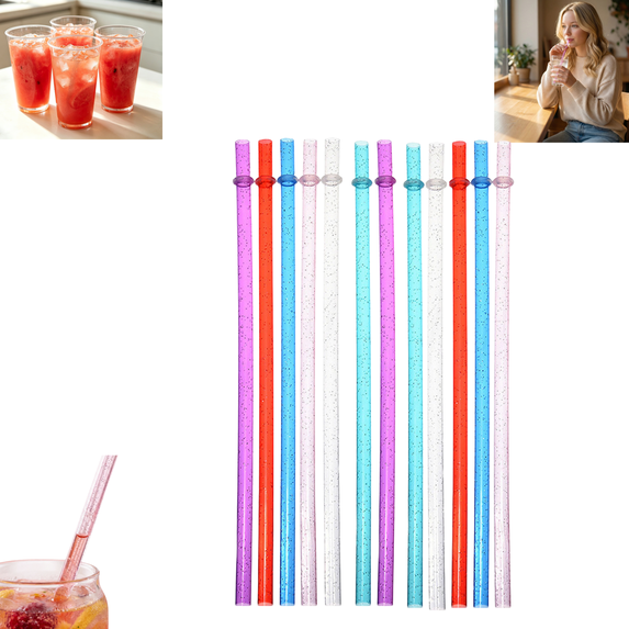 12PCs Reusable Plastic Drinking Straws Replacement Straw Accessories for Tumbler Cups Water Bottles Daily Drinks Use