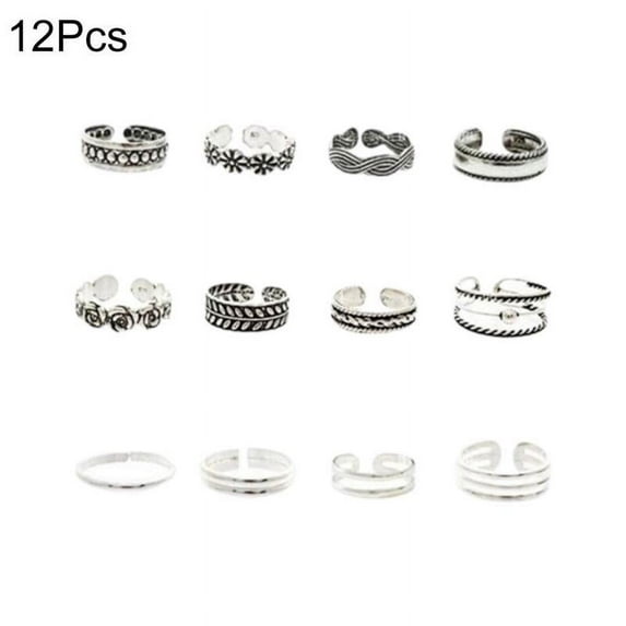 12PCs/set Women Fashion Simple Toe Ring Adjustable Foot Beach Jewelry D3S0