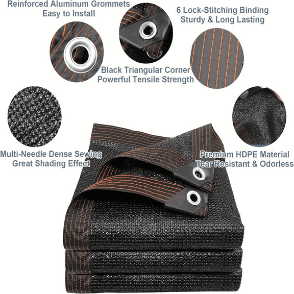 12PIN Black Sunshade Net Shading 70~80% Plant Greenhouse Cover Mesh Fence Privacy Screen Garden Sun Shed Outdoor Anti-UV