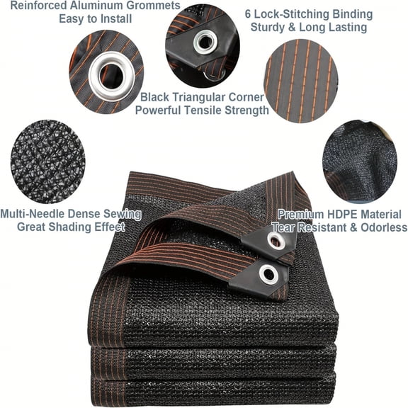 12PIN Black Sunshade Net Shading 70~80% Plant Greenhouse Cover Mesh Fence Privacy Screen Garden Sun Shed Outdoor Anti-UV