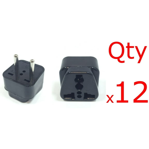 12PK 2 Round Pin Asian Euro Plug Adapter with Universal Output Socket -B