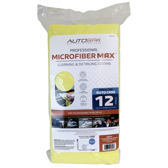 12PK AUTOSPA Professional Microfiber Max Cleaning Towels & Detailing Cloths 14" x 14"