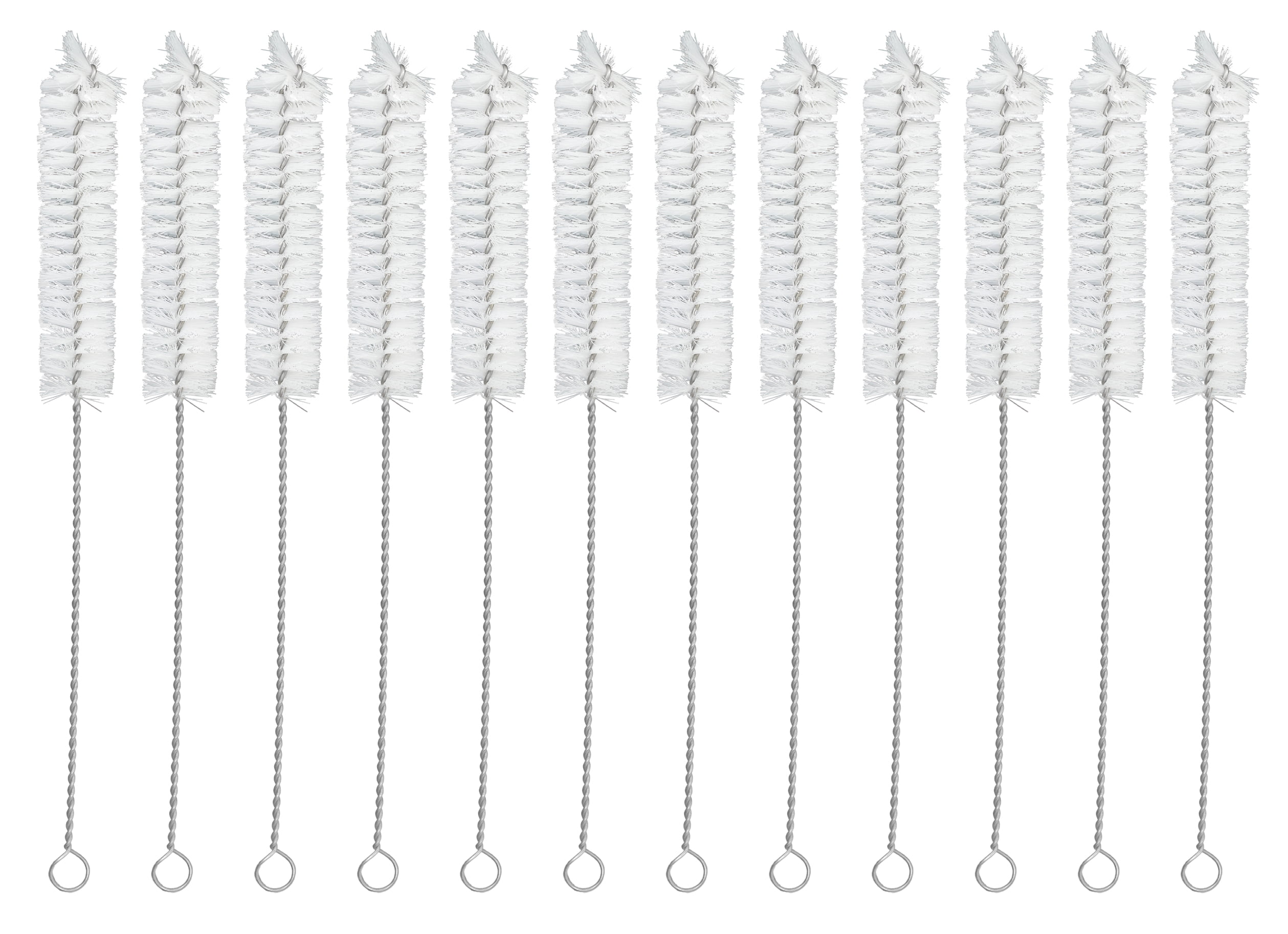 12PK Bristle Cleaning Brushes with Fan-Shaped Ends, 9" - Twisted Stainless Steel Wire Handle - Ideal for 0.6" - 0.8" Diameter Tubes, Bottles, Flasks, Cylinders, Jars, Vases, Cups - Eisco Labs