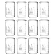 12PK Heavy Duty Beakers, 50ml - 5mm Thick, Uniform Walls - Superior Durability & Chemical Resistance - White Graduations - Borosilicate 3.3 Glass - Eisco Labs
