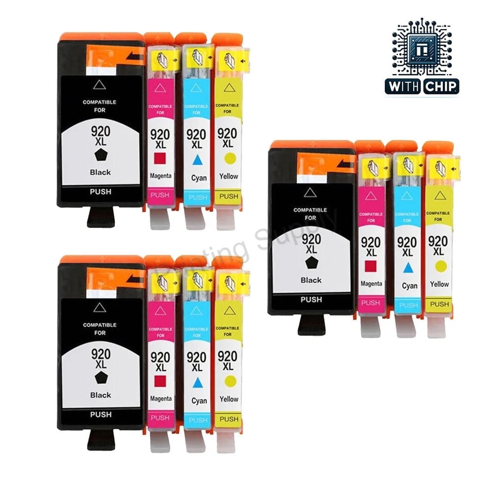 12PK High-Yield Black Cyan Magenta Yellow Ink Cartridge Compatible for  920XL - Fits OfficeJet 6000 6500 6500a 7000 7500a Printers