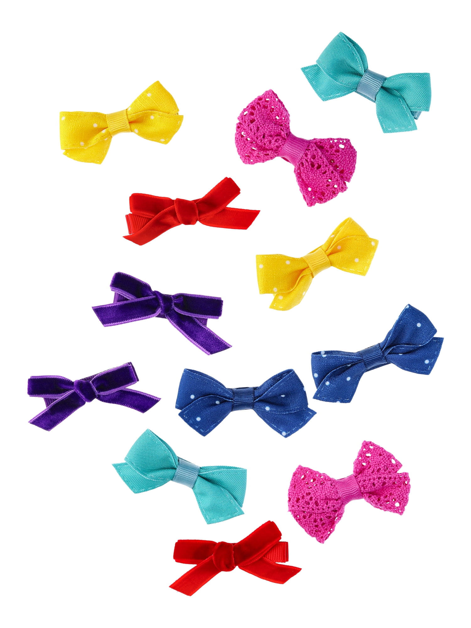 Wonder Nation Girls' Assorted Mini Bow Hair Clip Set, 12-Piece