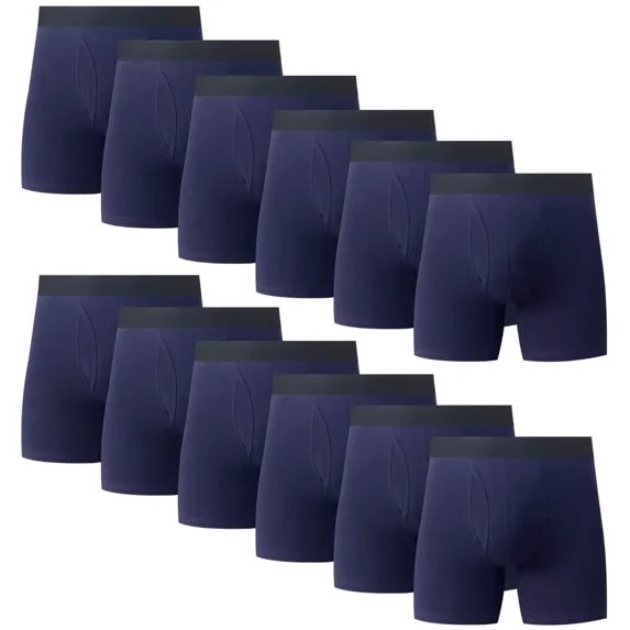 12PK Mens Cotton Boxer Briefs Tagless Comfort Flex Underwear With Opening Fly