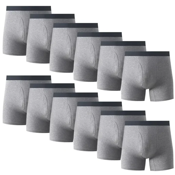 12PK Mens Cotton Boxer Briefs Tagless Comfort Flex Underwear With Opening Fly