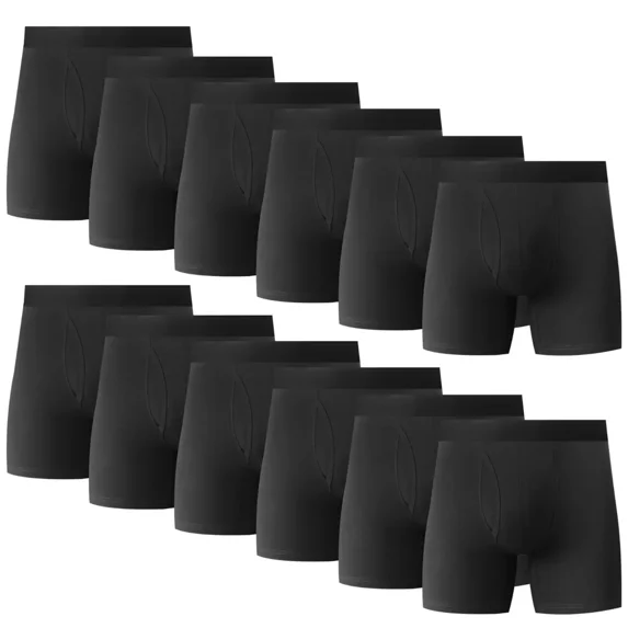 12PK Mens Cotton Boxer Briefs Tagless Comfort Flex Underwear With Opening Fly