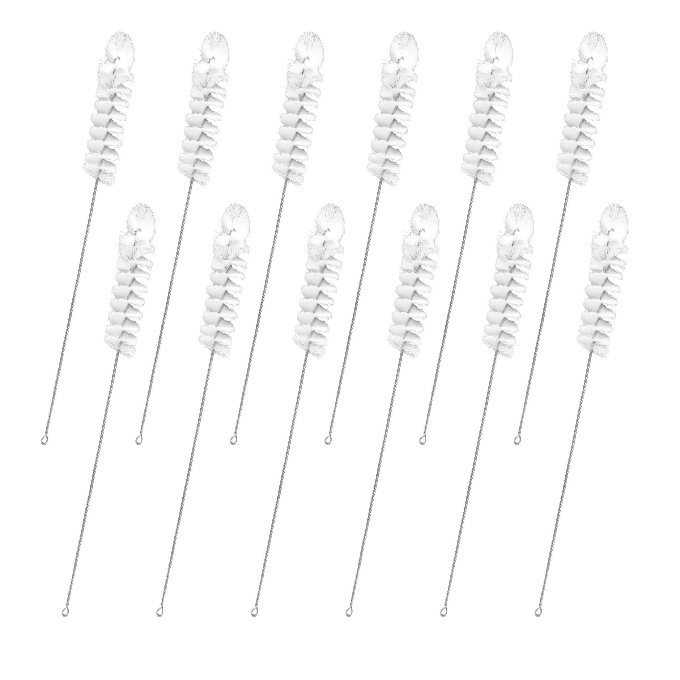 12PK Nylon Cleaning Brushes with Fan-Shaped Ends, 12.25" - Twisted Stainless Steel Wire Handles - Ideal for 1.2" - 1.4" Diameter Tubes, Bottles, Flasks, Cylinders, Jars, Vases, Cups - Eisco Labs
