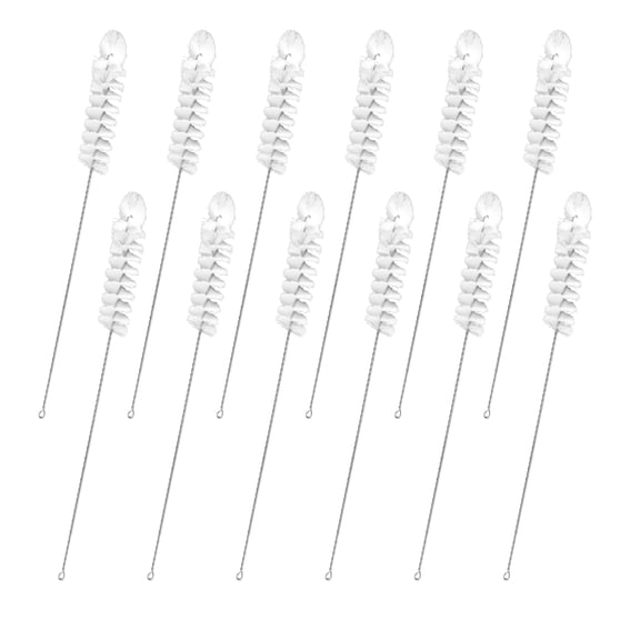 12PK Nylon Cleaning Brushes with Fan-Shaped Ends, 12.25" - Twisted Stainless Steel Wire Handles - Ideal for 1.2" - 1.4" Diameter Tubes, Bottles, Flasks, Cylinders, Jars, Vases, Cups - Eisco Labs