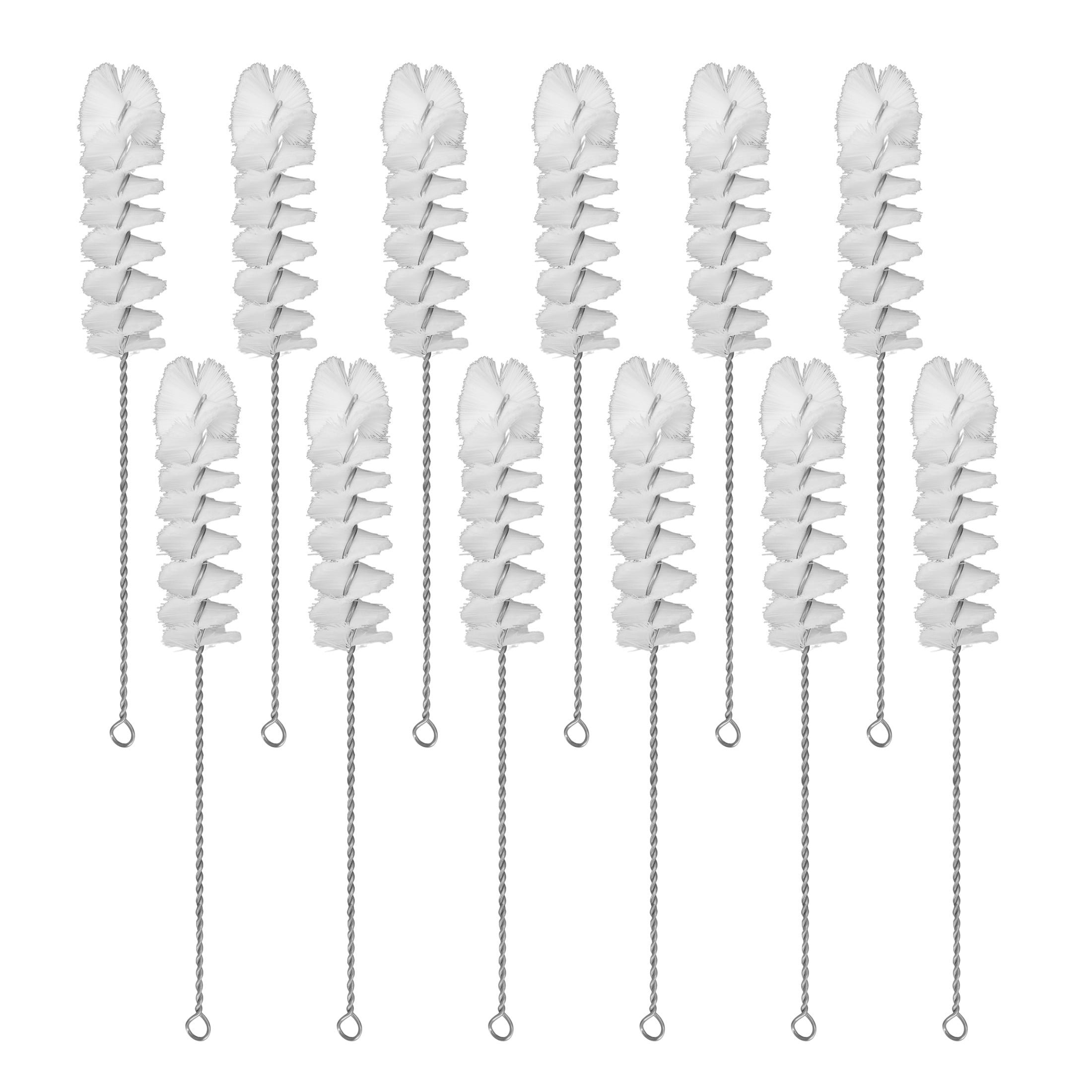 12PK Nylon Cleaning Brushes with Fan-Shaped Ends, 9.25" - Twisted Stainless Steel Wire Handle - Ideal for 0.3" - 0.5" Diameter Tubes, Bottles, Cylinders, Flasks, Straws - Eisco Labs