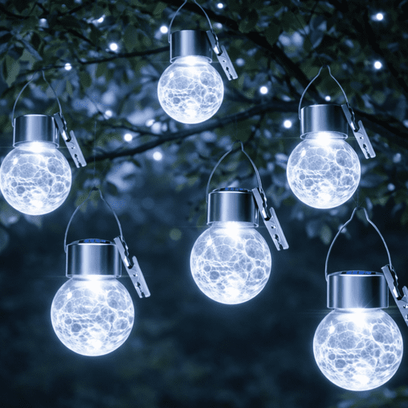 12PK Outdoor Hanging Solar Lights Solar Powered Crackle Glass Ball Lights Waterproof Tree Hanging Outdoor Globe Lights with Hook and Clip for Garden Balcony Patio