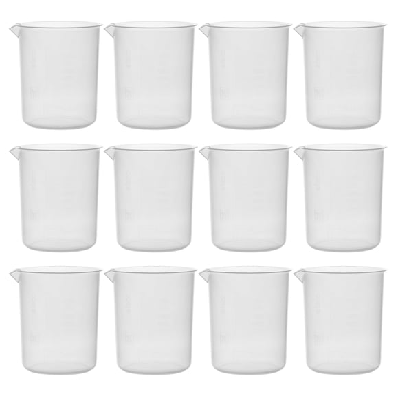 12PK Plastic Beakers, 1000ml - Polypropylene Plastic - Raised Graduations, Tapered Spout - Euro Design - Eisco Labs