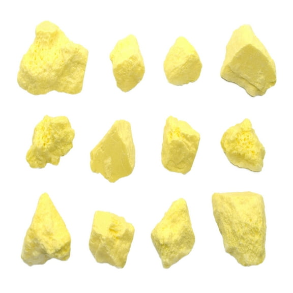12PK Raw Sulfur, Mineral Specimens - Approx. 1" - Geologist Selected & Hand Processed - Great for Science Classrooms - Class Pack - Eisco Labs