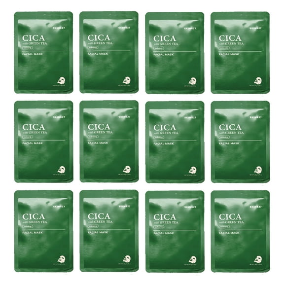 12PK SKIN627 Cica with Green Tea Face Masks Skincare, Facial Mask, Sheet Masks Korean